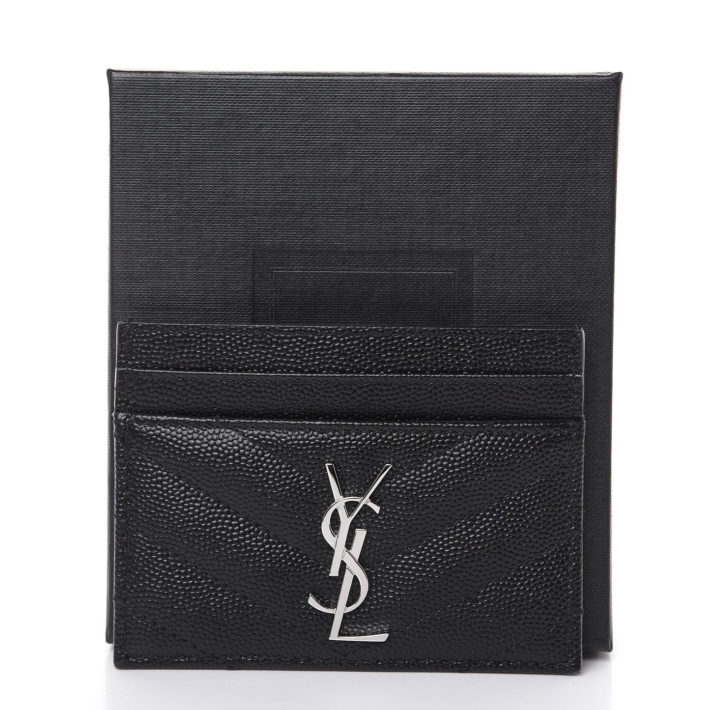 Grain De Poudre Matelasse Chevron Monogram Credit Card Case Black