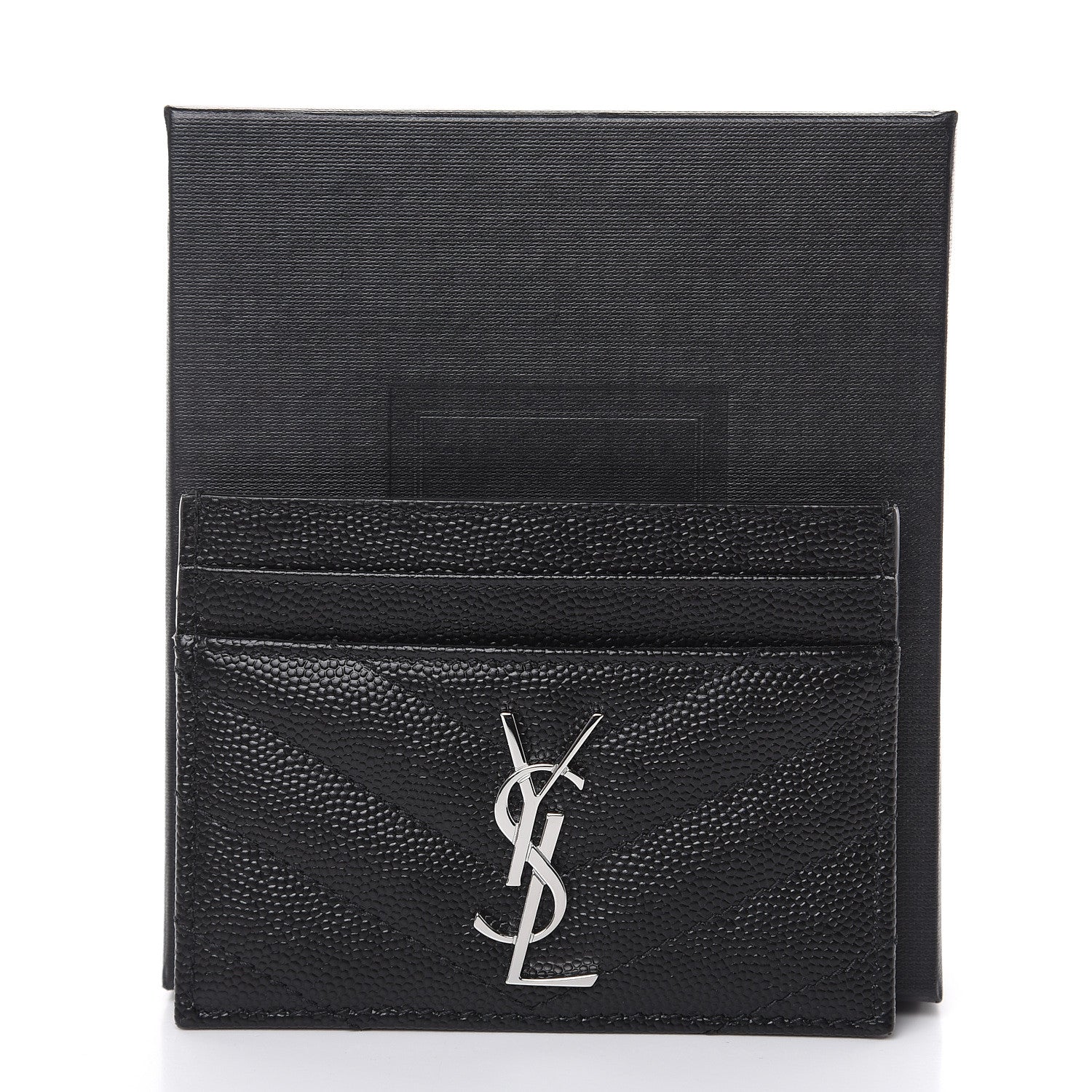 Saint Laurent Grain De Poudre Matelasse Chevron Monogram Credit Card Case Black 8 of 8