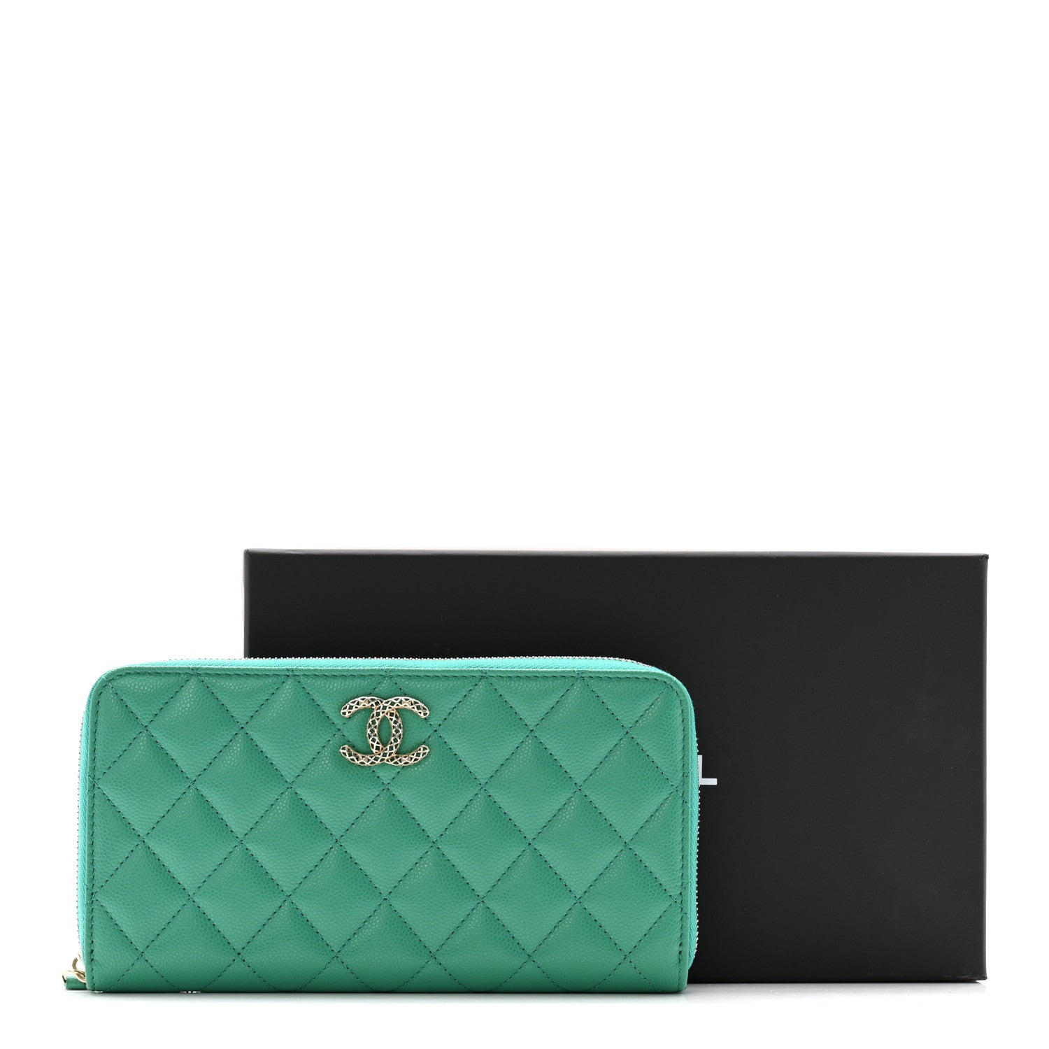 Chanel Caviar Quilted Perforated CC Long Zipped Wallet Green 12 of 12