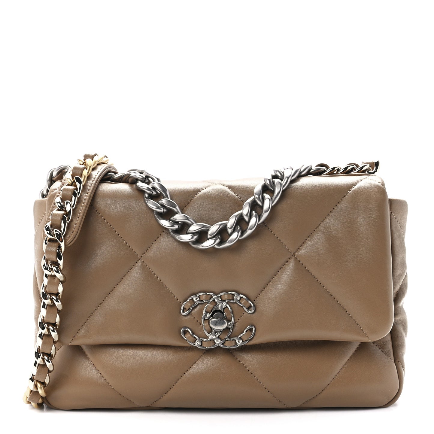 Lambskin Quilted Medium Chanel 19 Flap Dark Beige