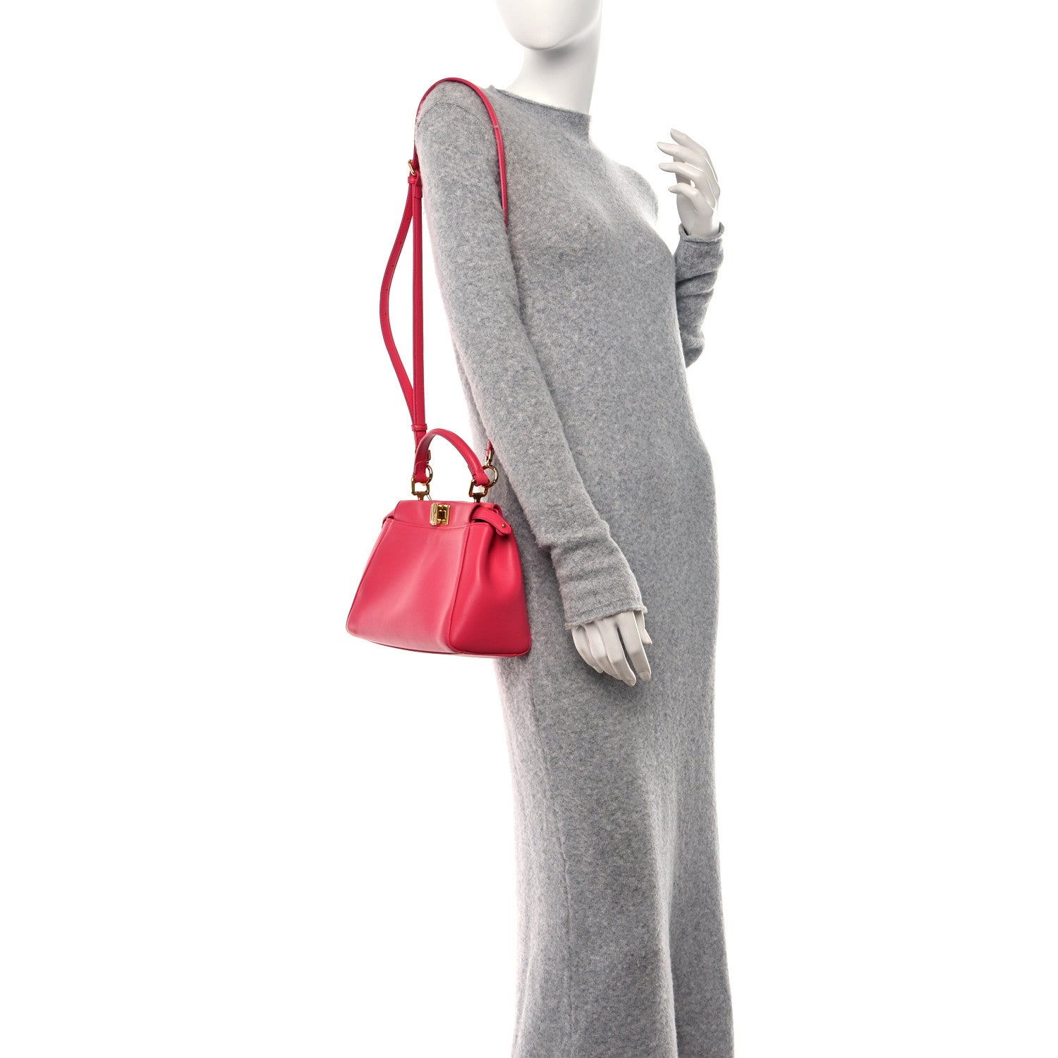 Fendi Nappa Stacked Bar Mini Peekaboo Iconic Satchel Lampone 2 of 9