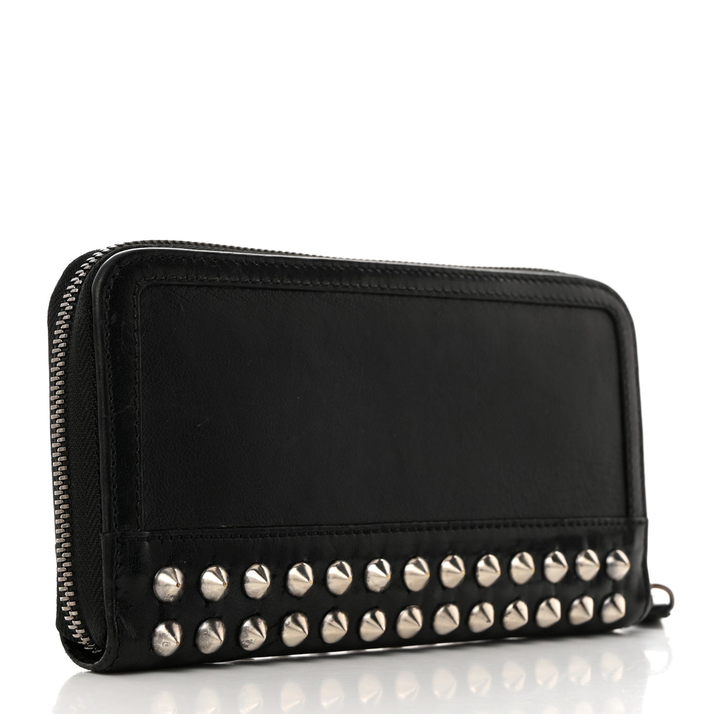 Calfskin Studded Zip Around Wallet Black