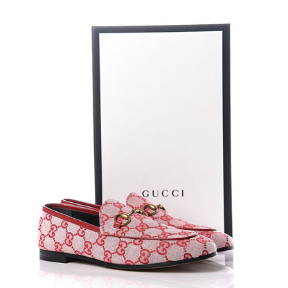 Gucci Canvas GG Monogram Horsebit Womens Jordaan Loafers 37.5 Gardenia Hibiscus Red 13 of 13