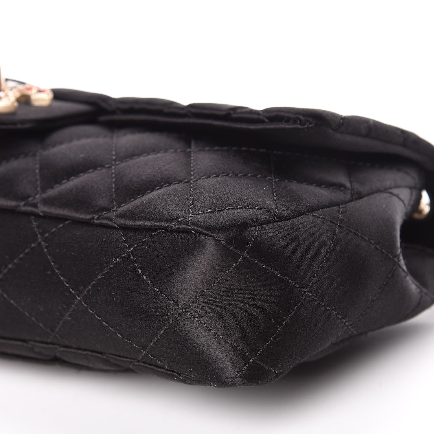 Chanel Satin Quilted Jeweled East West Flap Black 6 of 10