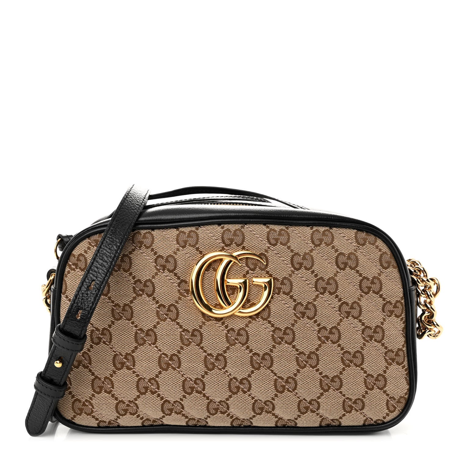Gucci Monogram Matelasse Diagonal Small GG Marmont Chain Shoulder Bag Beige Black 1 of 11