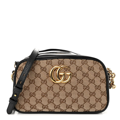 Gucci Monogram Matelasse Diagonal Small GG Marmont Chain Shoulder Bag Beige Black 1 of 11