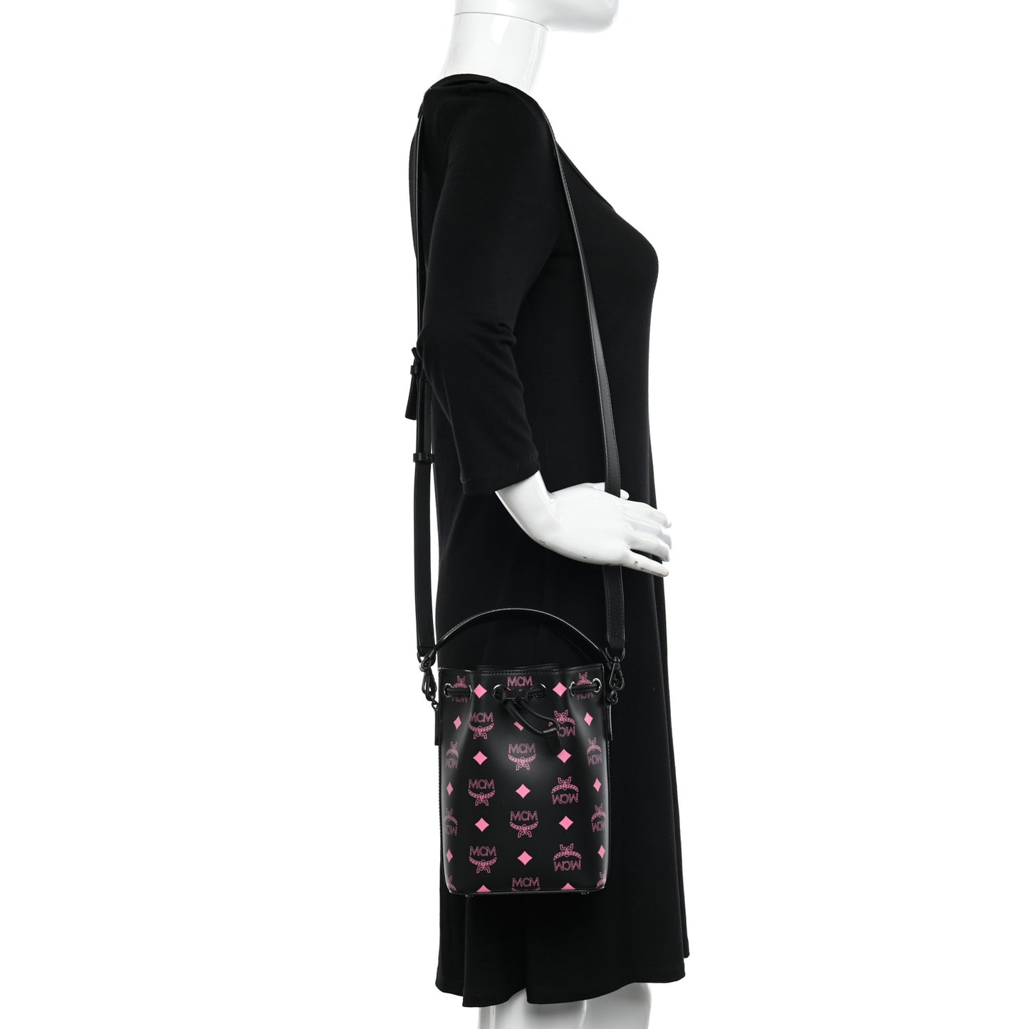 Nappa Visetos Mini Pup Color Splash Drawstring Bag Black Pink