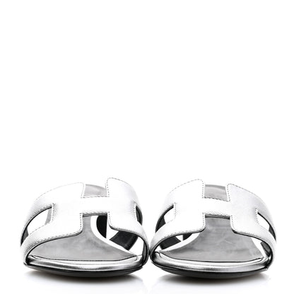Hermes Metallic Epsom Oasis Sandals 37 Gris Argente 2 of 9