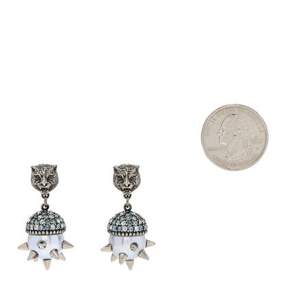 Gucci Metal Crystal Pearl Spike Feline Earrings Silver 2 of 6