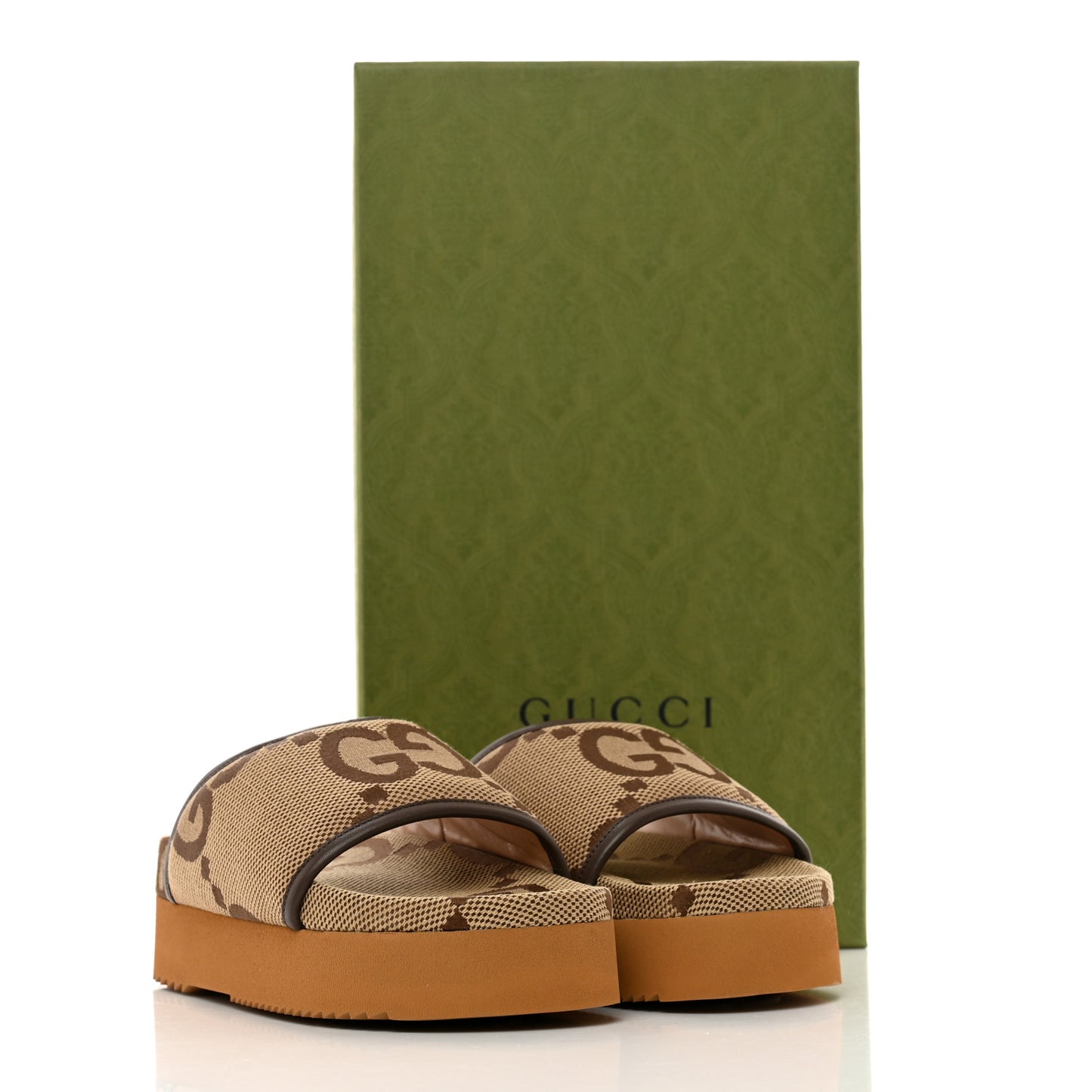 Monogram Jumbo GG Nappa Samoa Platform 40mm Slide Sandals 35 Camel Ebony New Acero