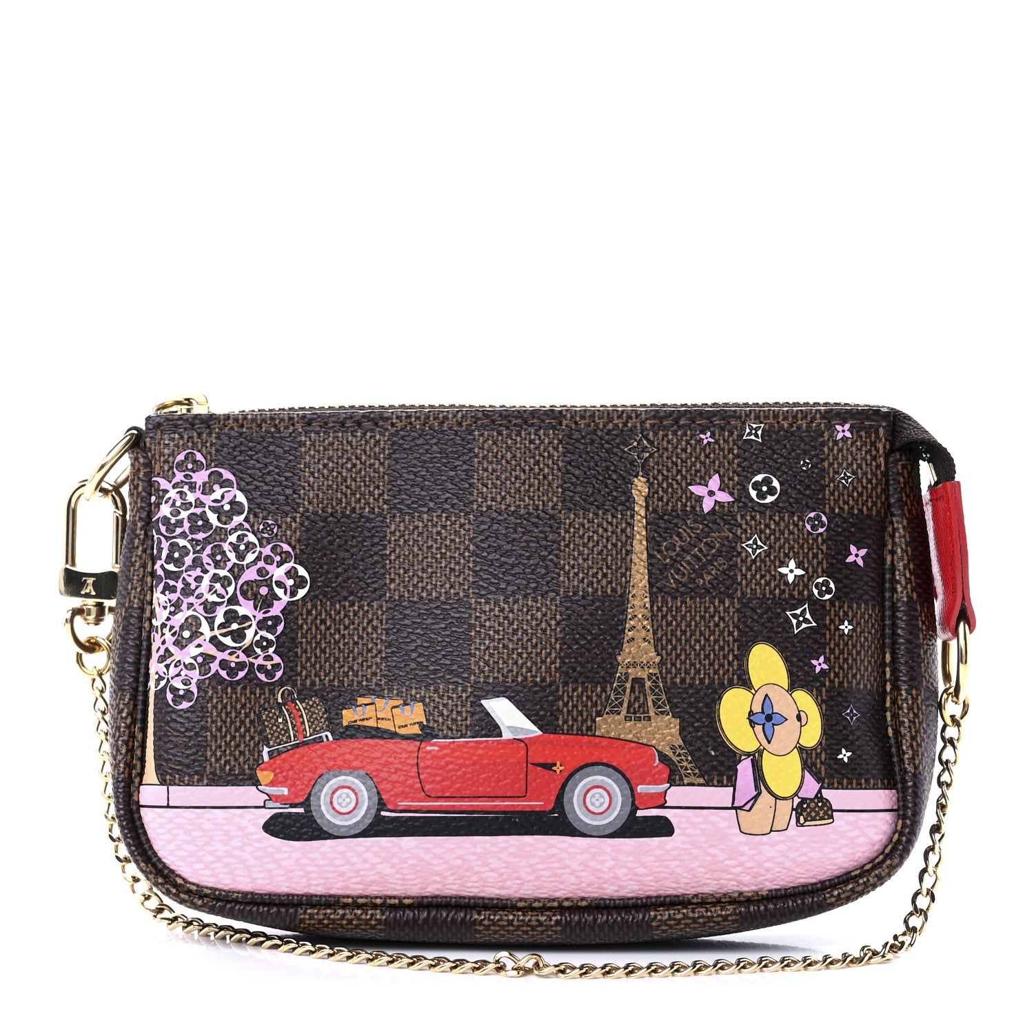 Louis Vuitton Damier Ebene 2019 Christmas Animation Mini Pochette Accessories Red 1 of 11