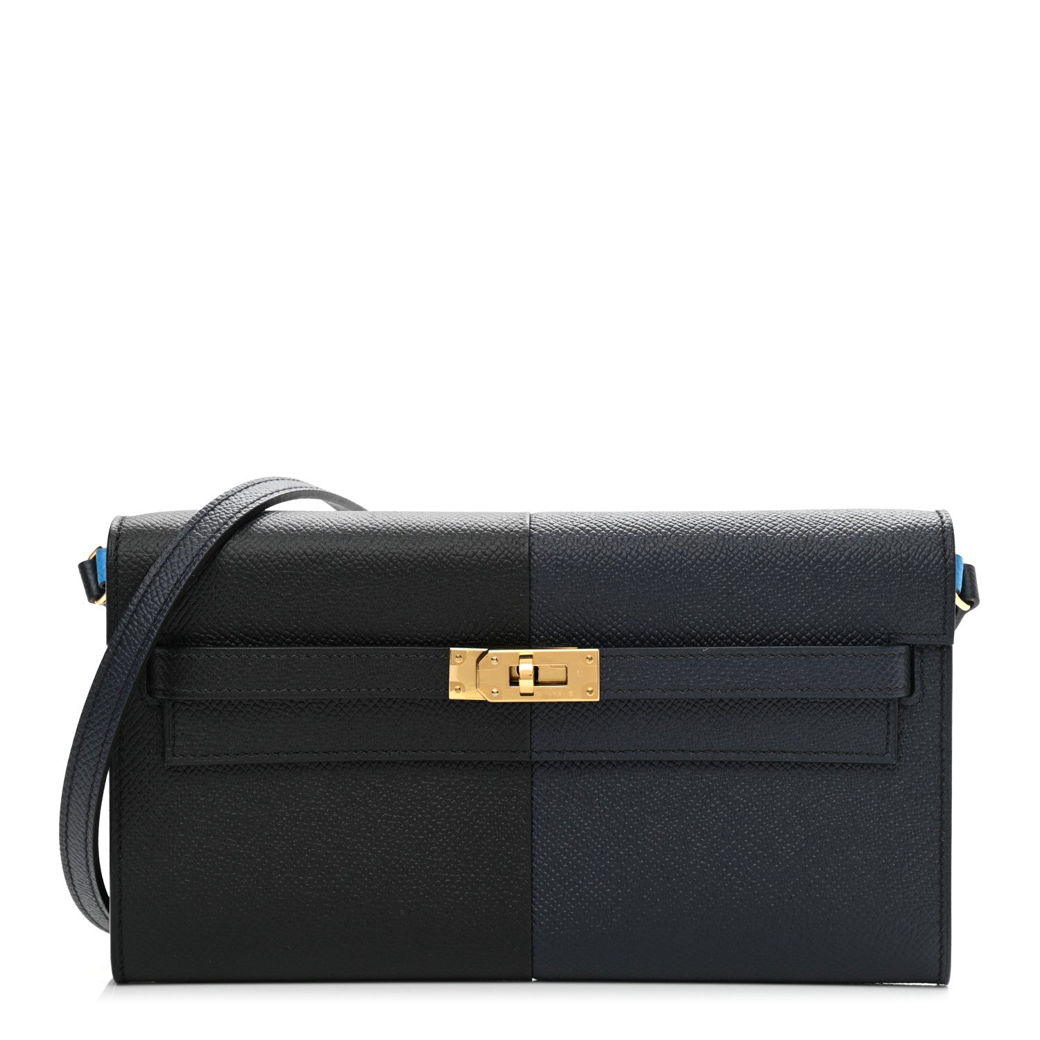Hermes Epsom Casaque Kelly Wallet To Go Black Bleu Indigo Bleu Frida 1 of 11
