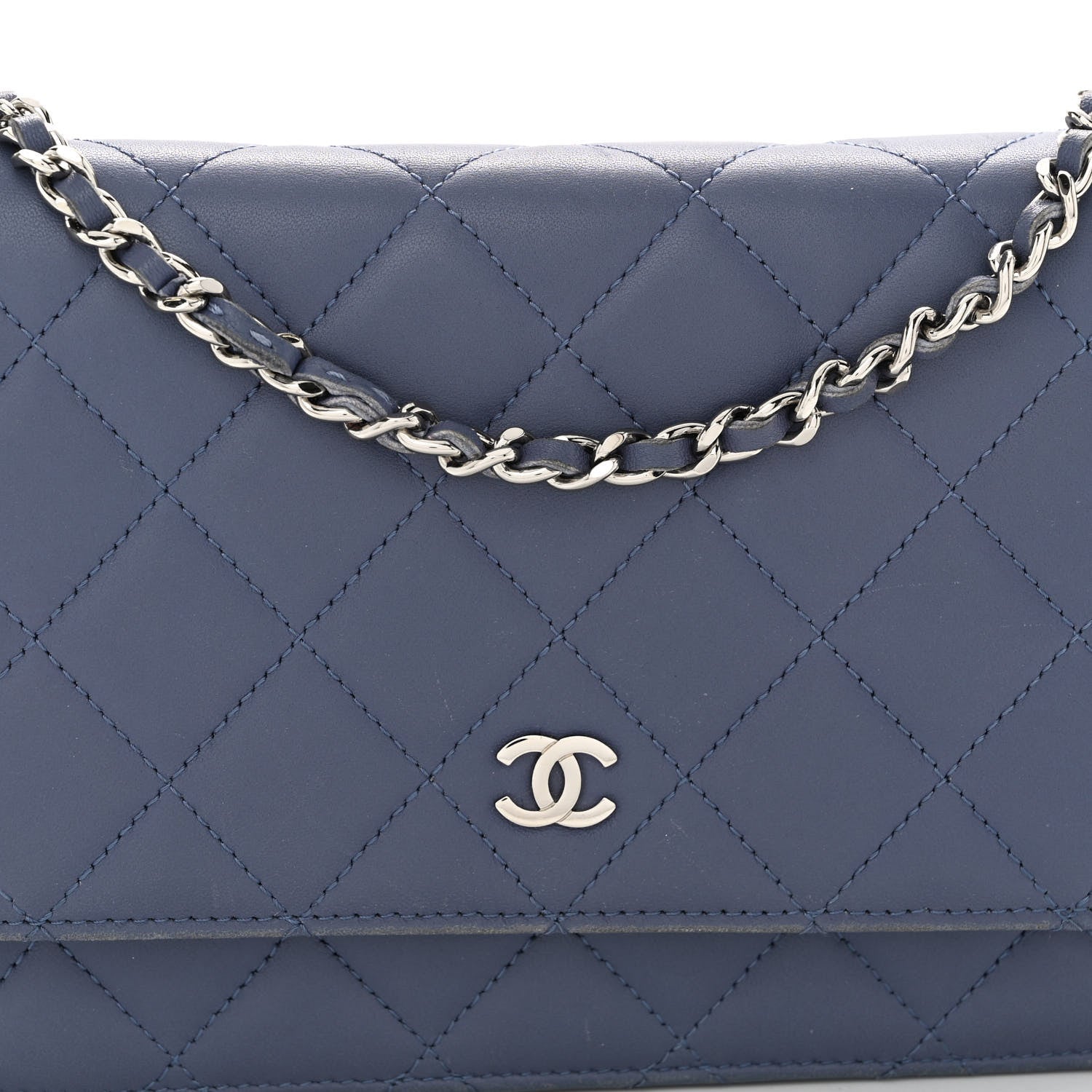 Chanel Lambskin Quilted Wallet On Chain WOC Blue 9 of 13