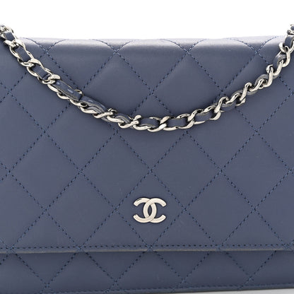 Chanel Lambskin Quilted Wallet On Chain WOC Blue 9 of 13