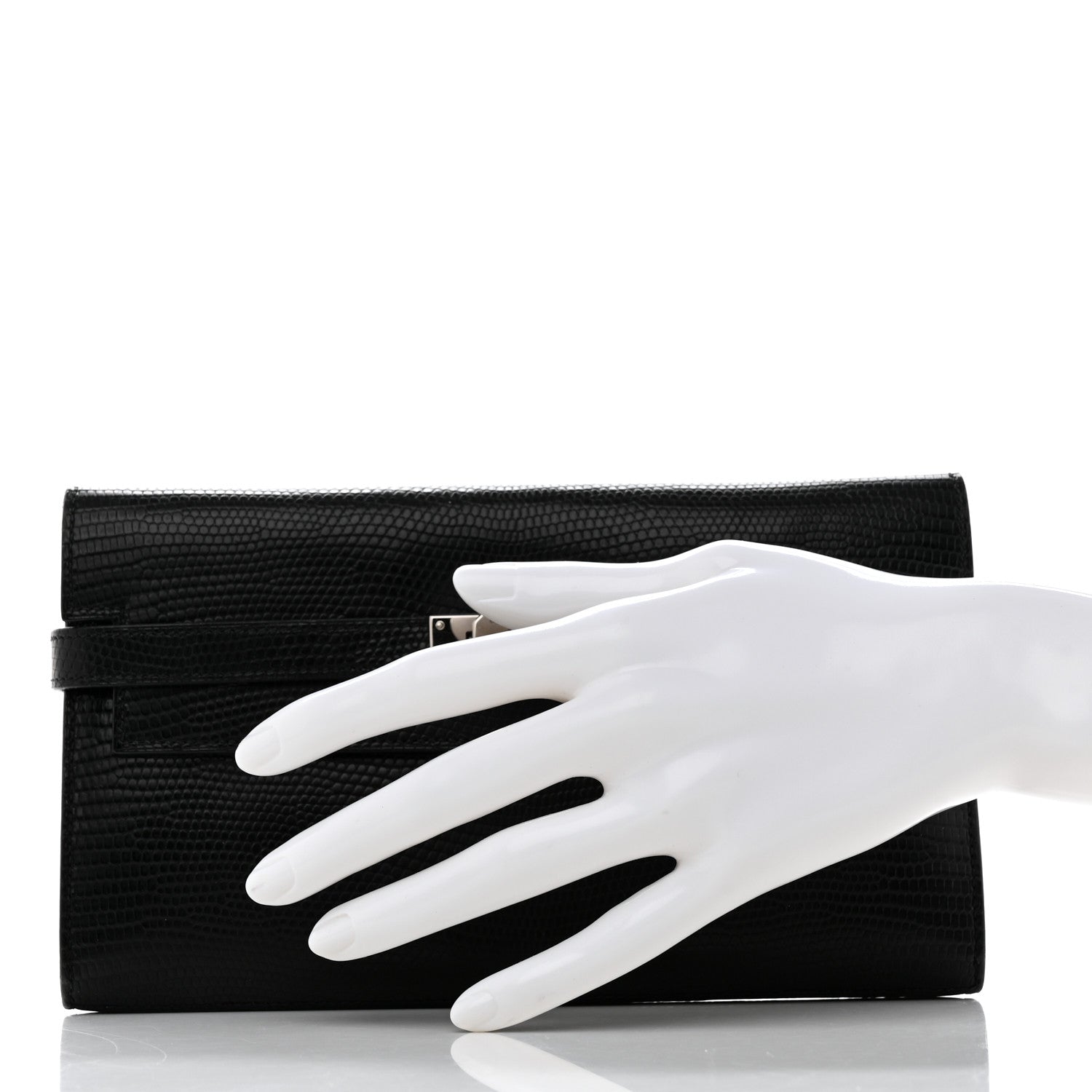 Hermes Lizard Kelly Longue Wallet Black 2 of 7