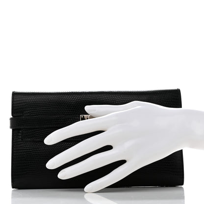Hermes Lizard Kelly Longue Wallet Black 2 of 7