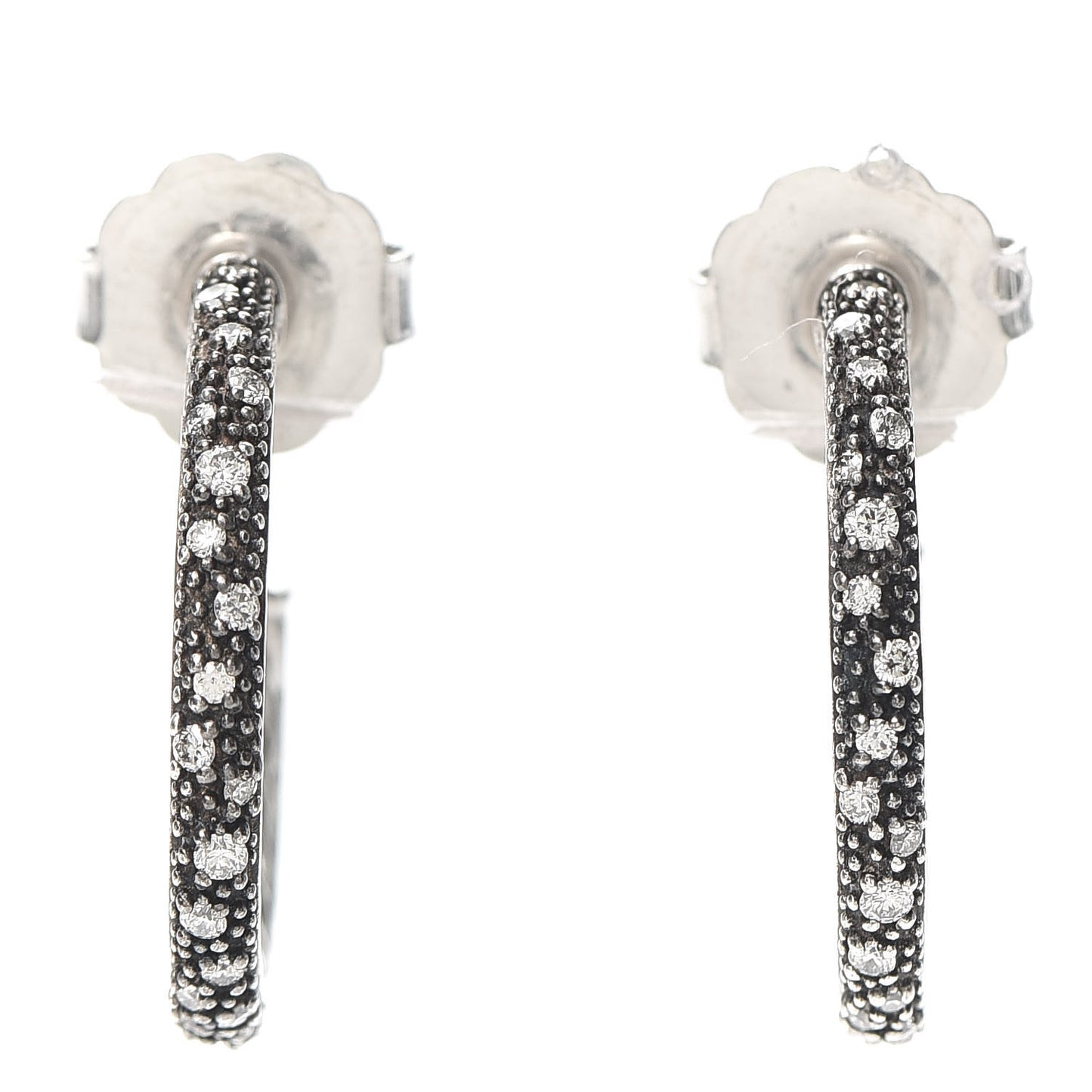 Darkened Sterling Silver Diamond Small Midnight Melange Hoop Earrings