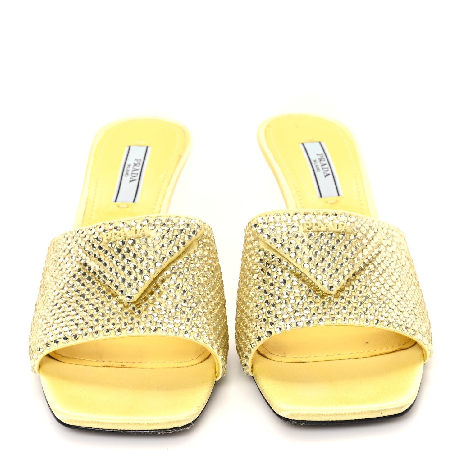 Prada Satin Crystal Logo 65mm Slide Sandals 36.5 Ananas 1695458