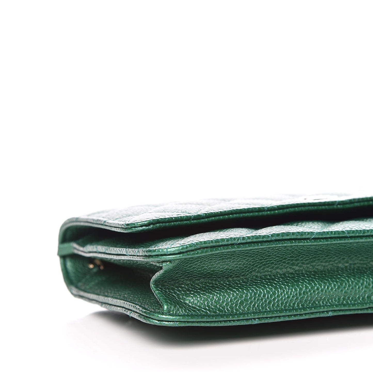 Metallic Caviar Quilted Wallet On Chain WOC Green