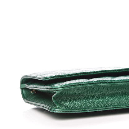 Chanel Metallic Caviar Quilted Wallet On Chain WOC Green 9 of 11
