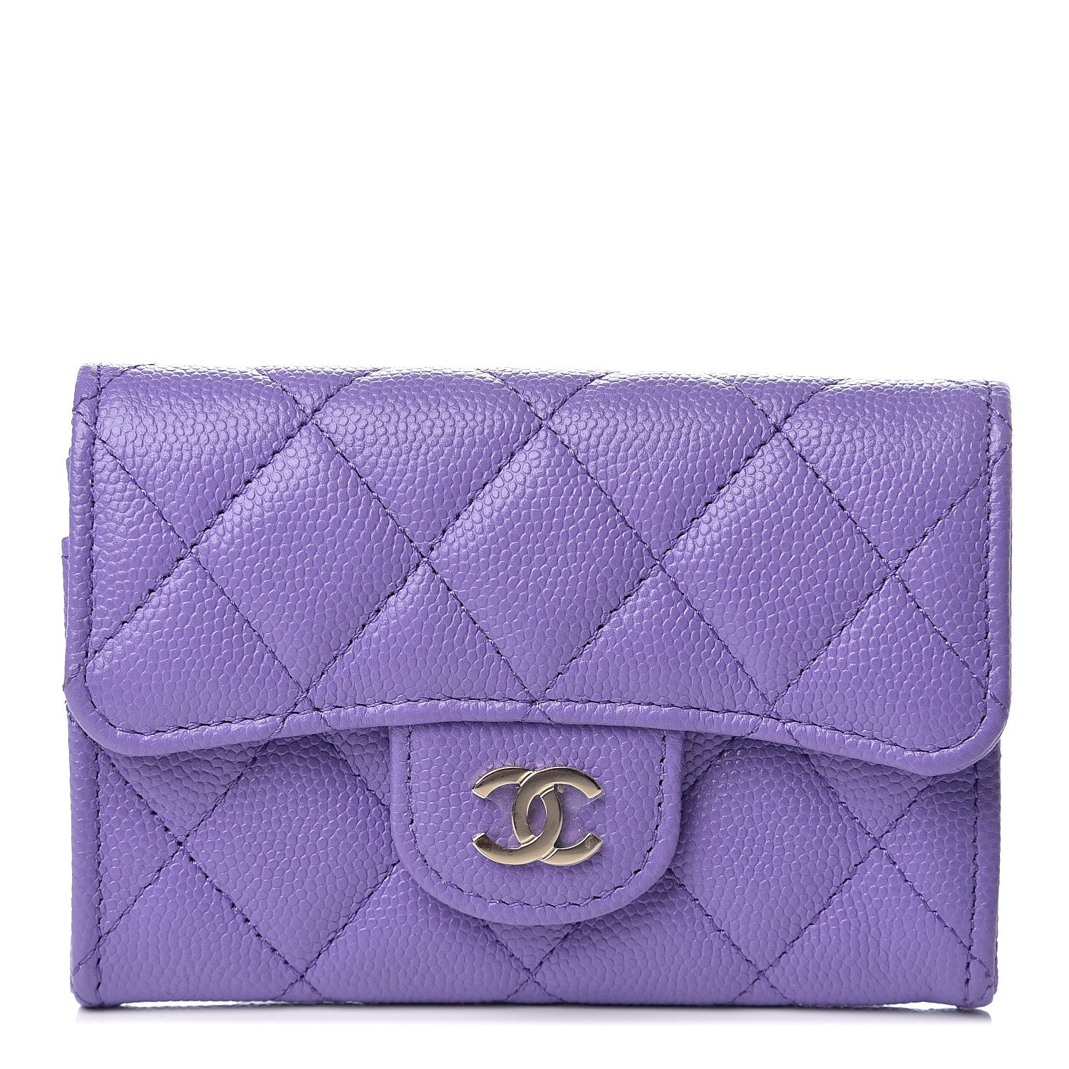 Chanel Caviar Quilted Flap Card Holder Wallet Purple 1 of 7