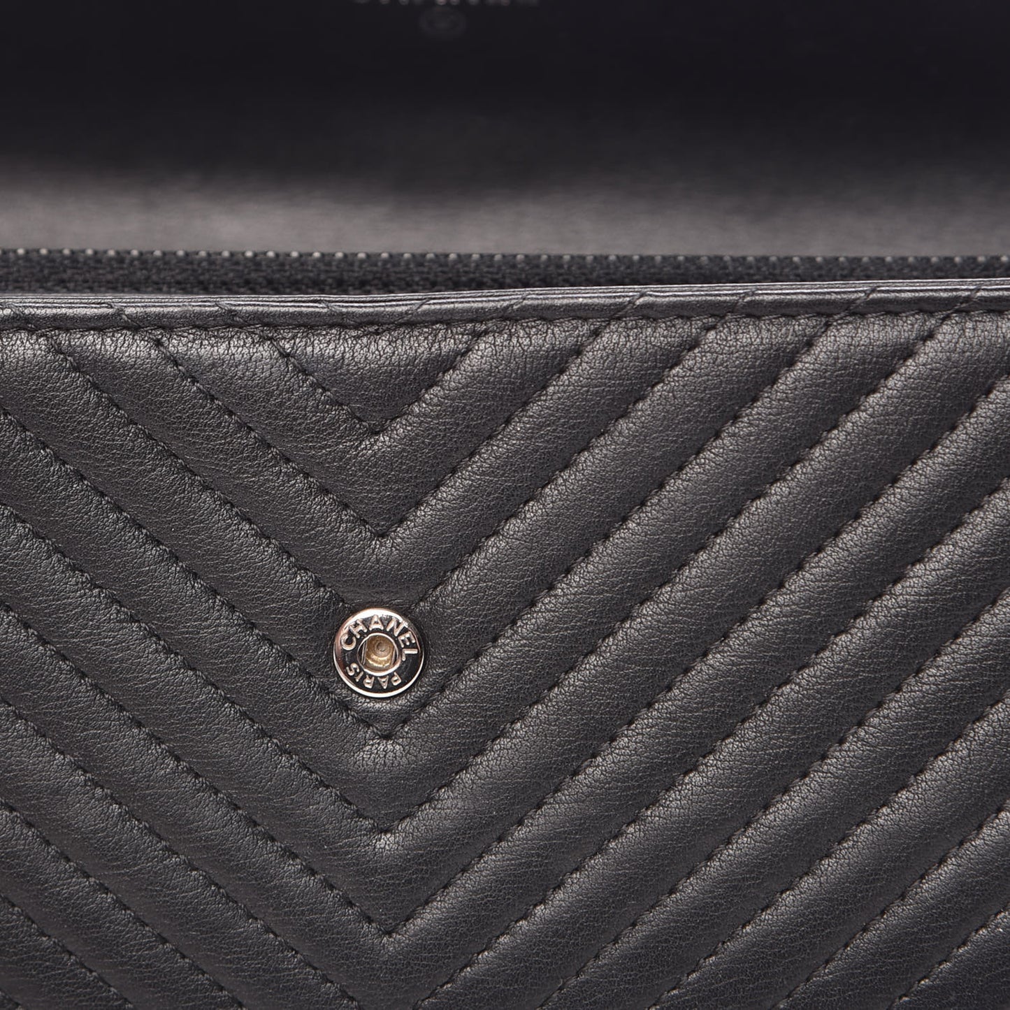 Calfskin Chevron Quilted Boy Flap Wallet Black