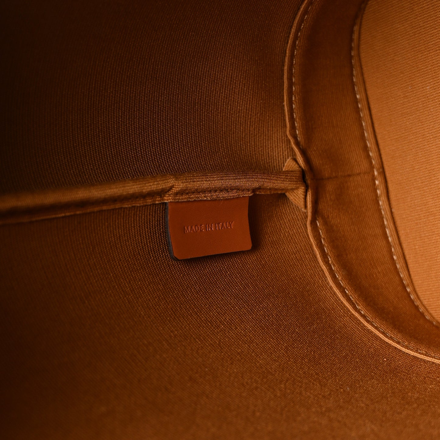 Triomphe Canvas Calfskin Small Bucket Bag Tan