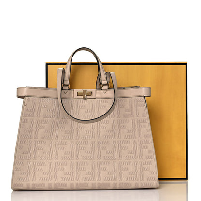 Fendi Canvas Vitello King FF Embroidered Medium Peekaboo X-Tote Poudre 13 of 13