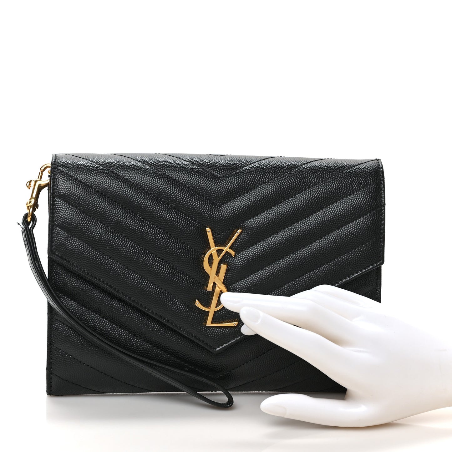 Grain De Poudre Matelasse Chevron Monogram Envelope Clutch Black
