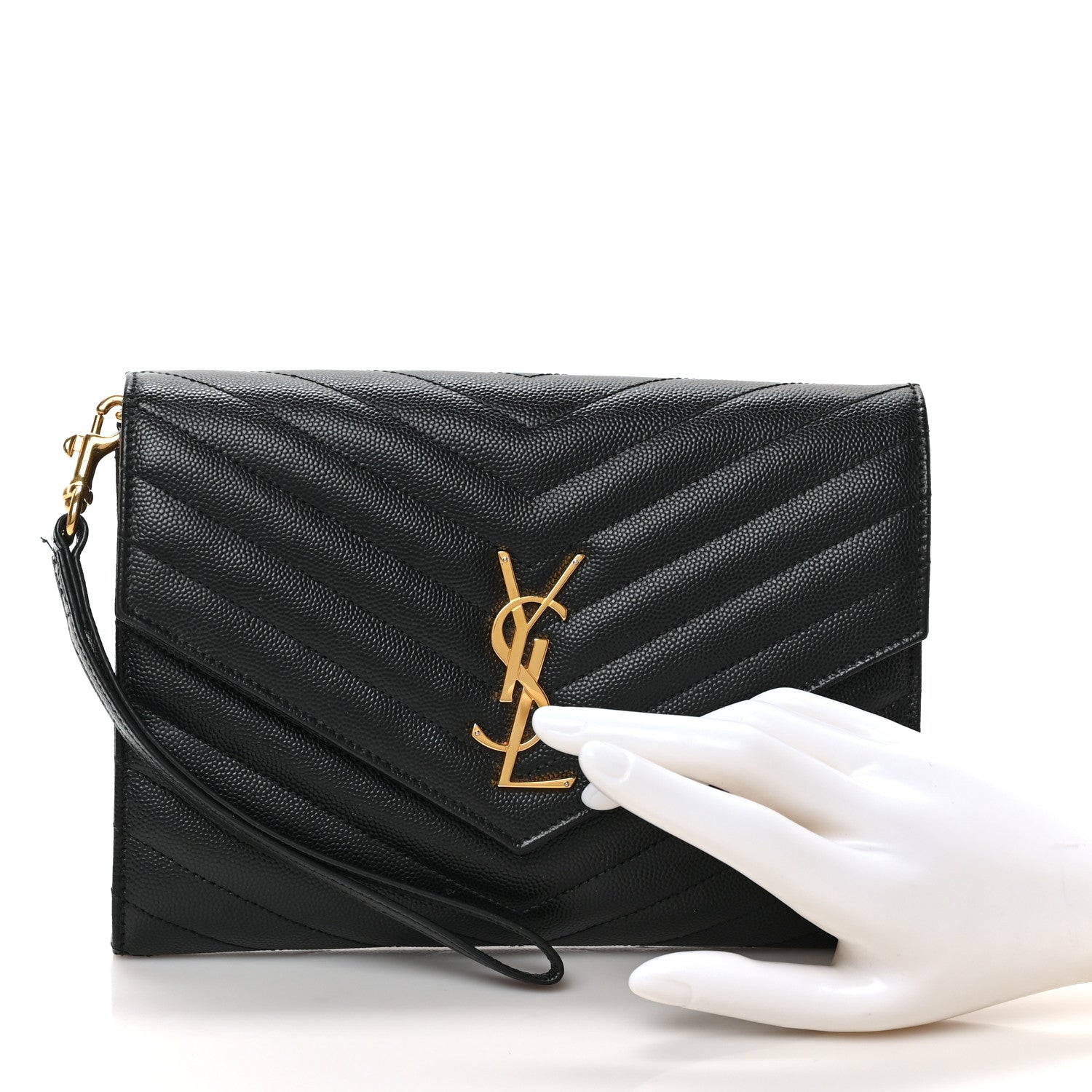Saint Laurent Grain De Poudre Matelasse Chevron Monogram Envelope Clutch Black 2 of 6