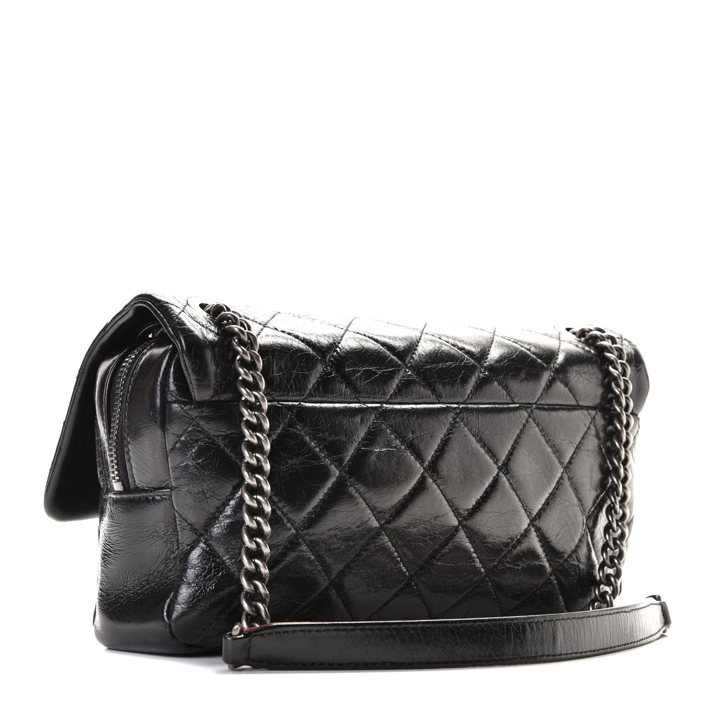 Glazed Calfskin Quilted Medium Duo Color Flap Black
