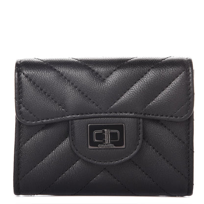 Chanel Sheepskin Chevron Quilted Reissue Card Holder Wallet So Black 1 of 9