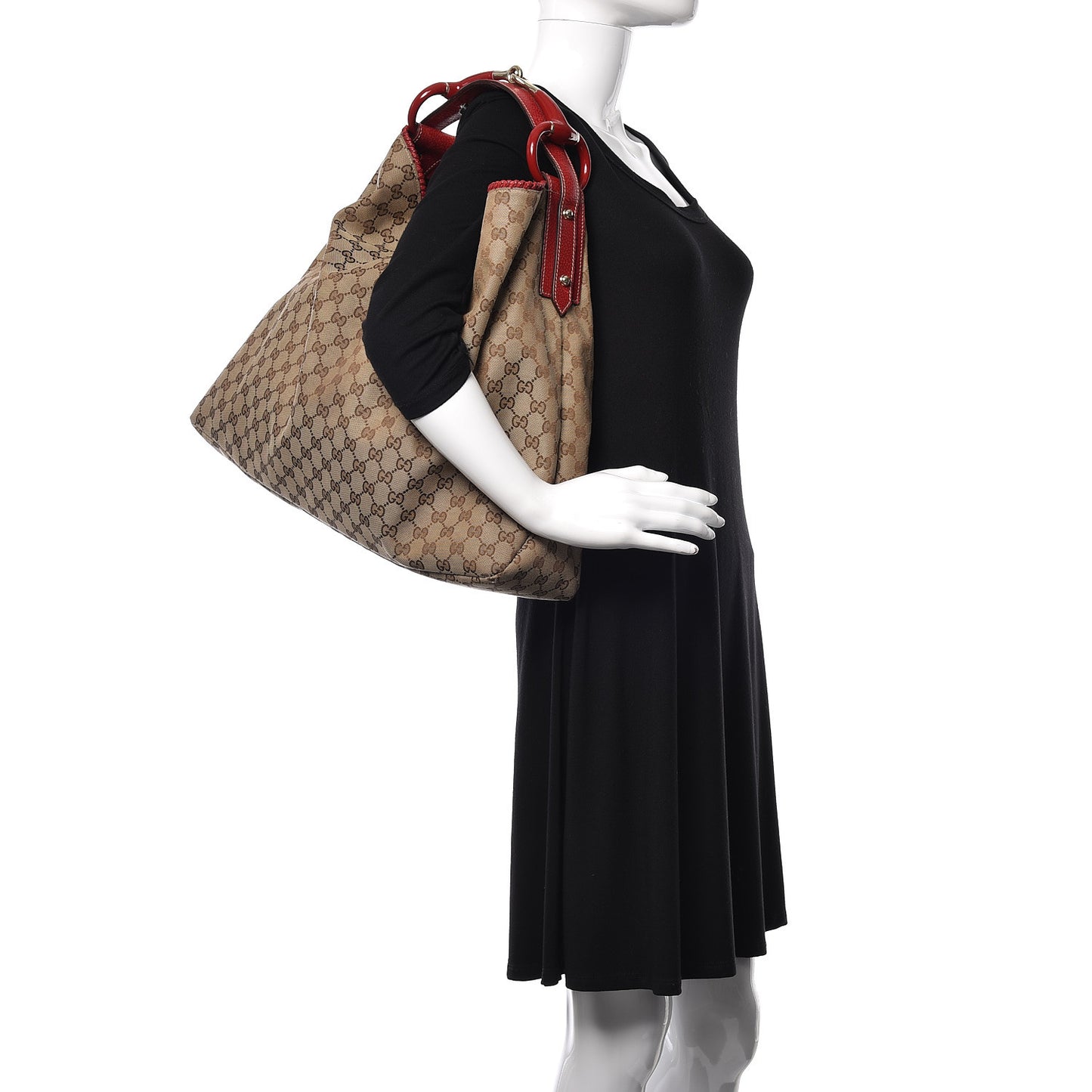Monogram Large Horsebit Chain Hobo Red