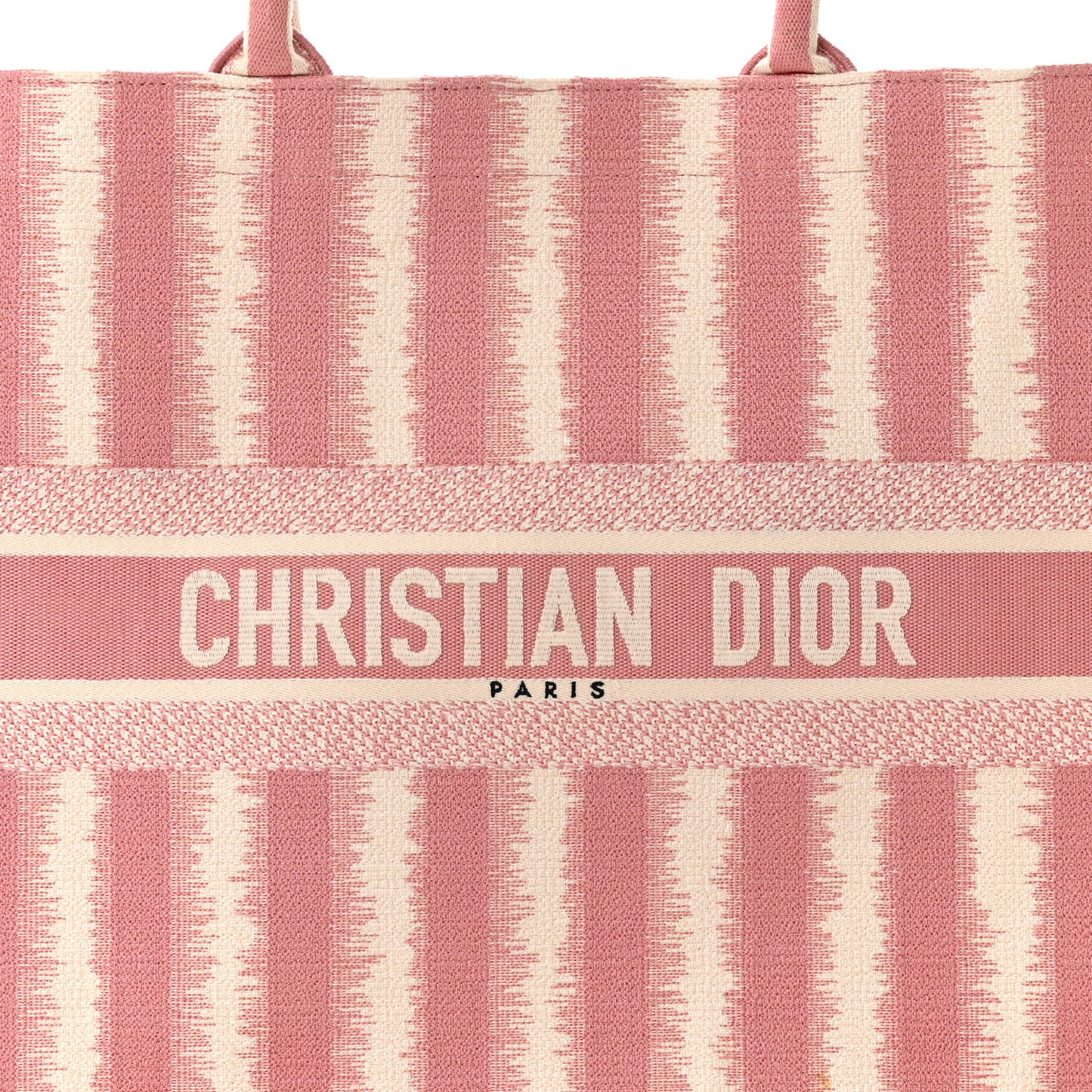 Canvas Embroidered Large Striped Book Tote Pink