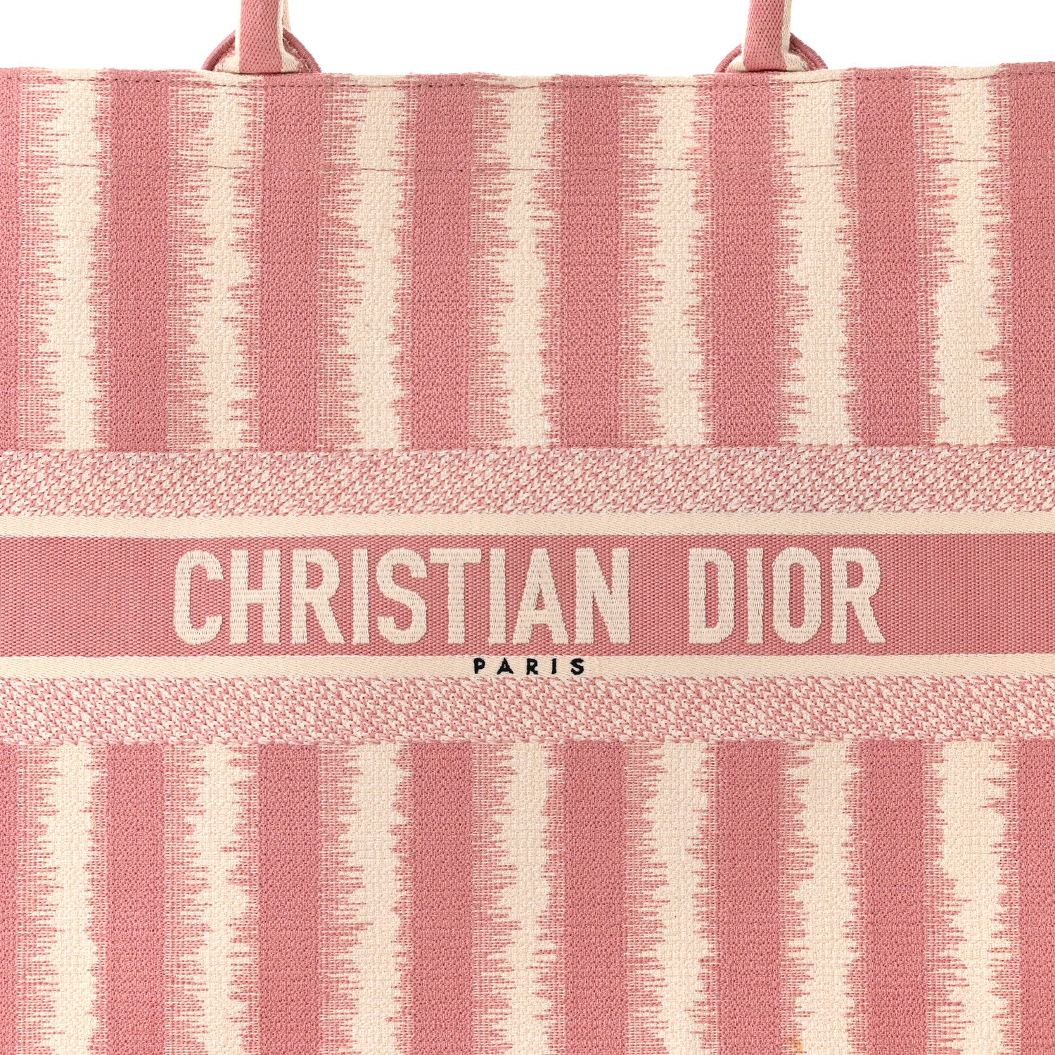 Christian Dior Canvas Embroidered Large Striped Book Tote Pink 8 of 12