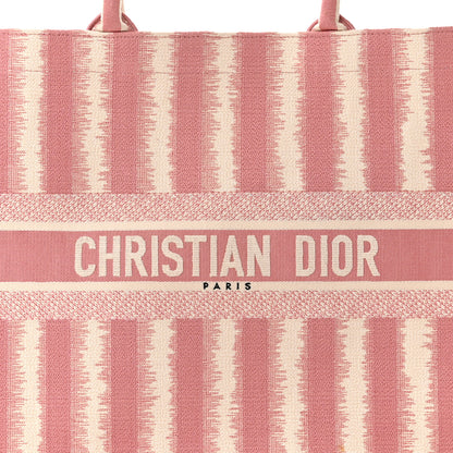 Christian Dior Canvas Embroidered Large Striped Book Tote Pink 8 of 12
