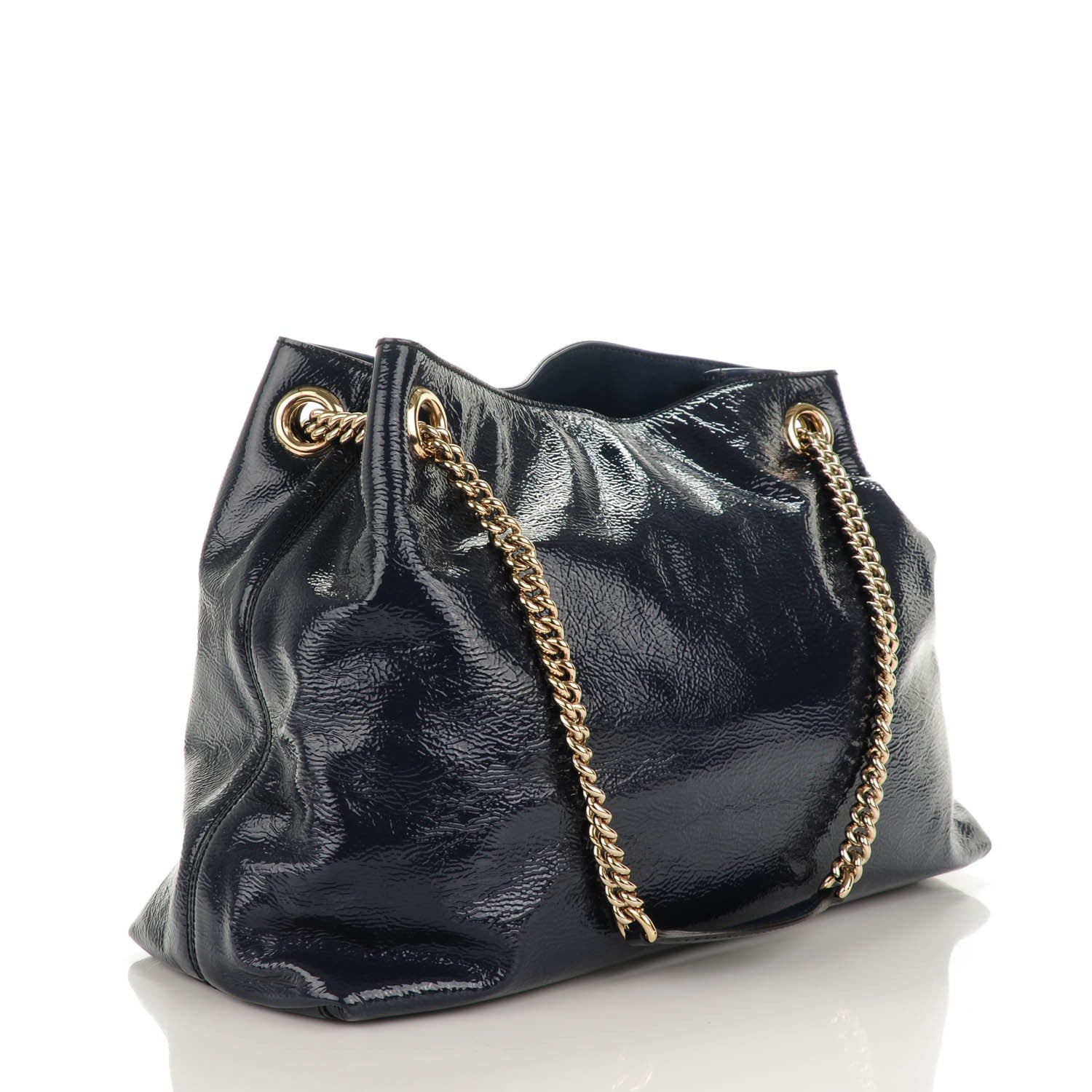 Gucci Patent Medium Soho Chain Shoulder Bag Uniform Blue 3 of 7