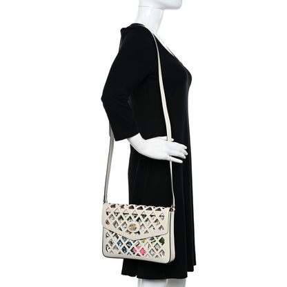 Gucci Canvas Flora Floral Calfskin Medium Cutout Shoulder Bag White Multicolor 2 of 11