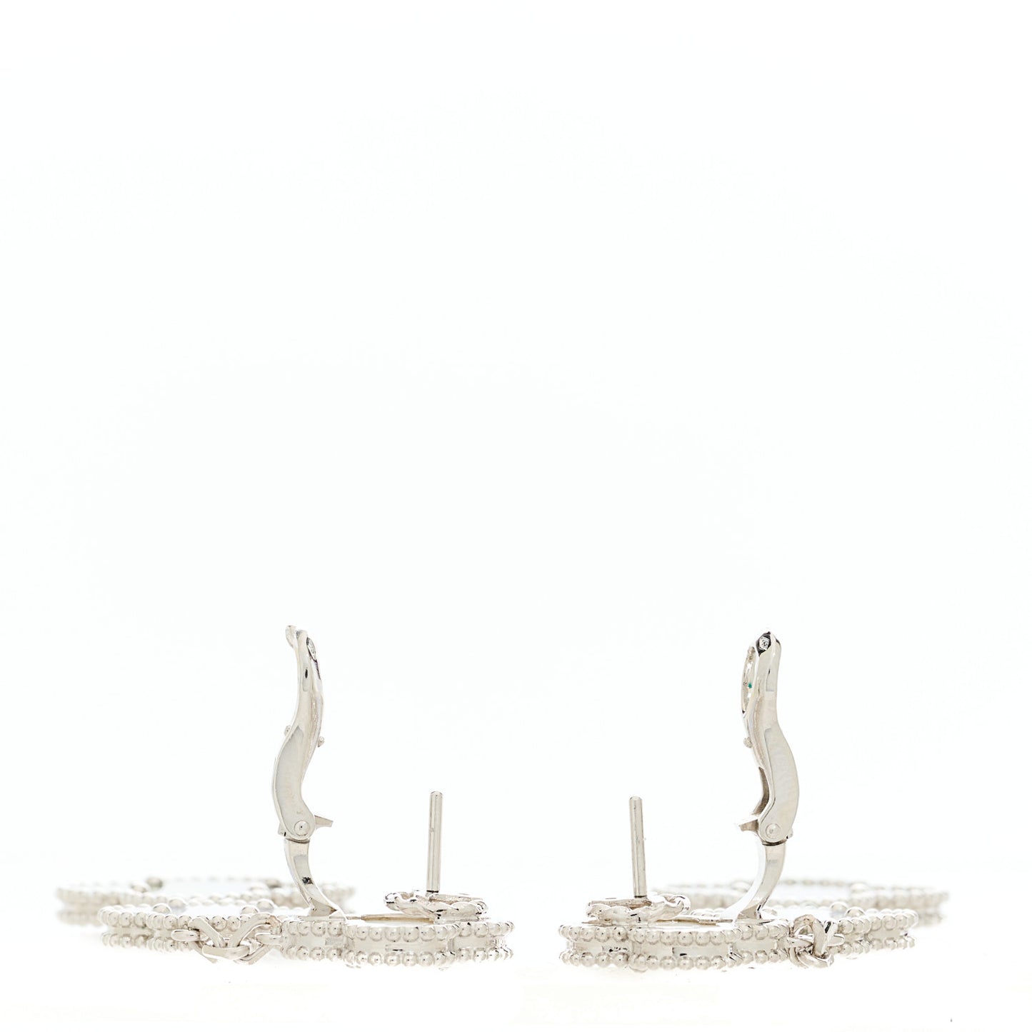 18K White Gold Mother of Pearl Chalcedony 3 Motifs Magic Alhambra Earrings