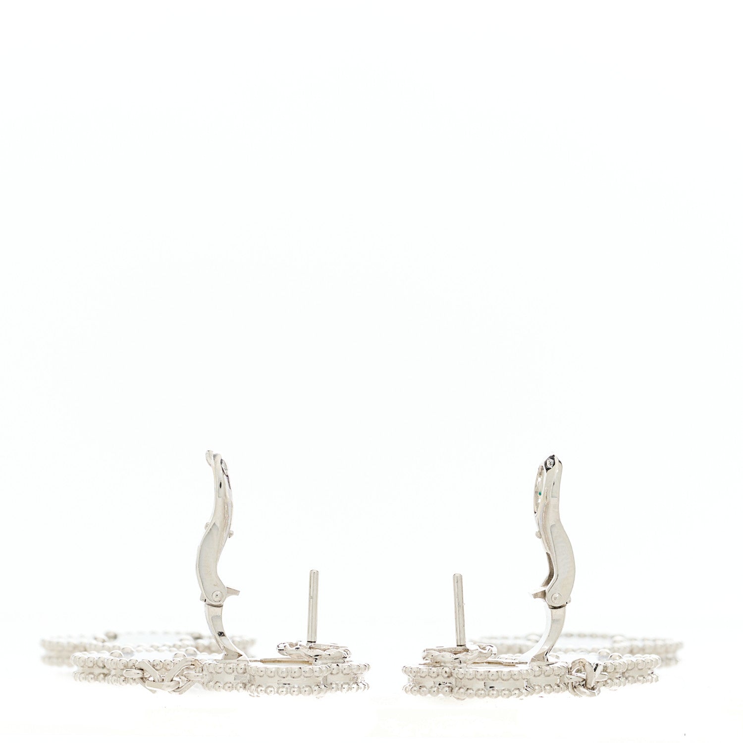 Van Cleef & Arpels 18K White Gold Mother of Pearl Chalcedony 3 Motifs Magic Alhambra Earrings 3 of 5
