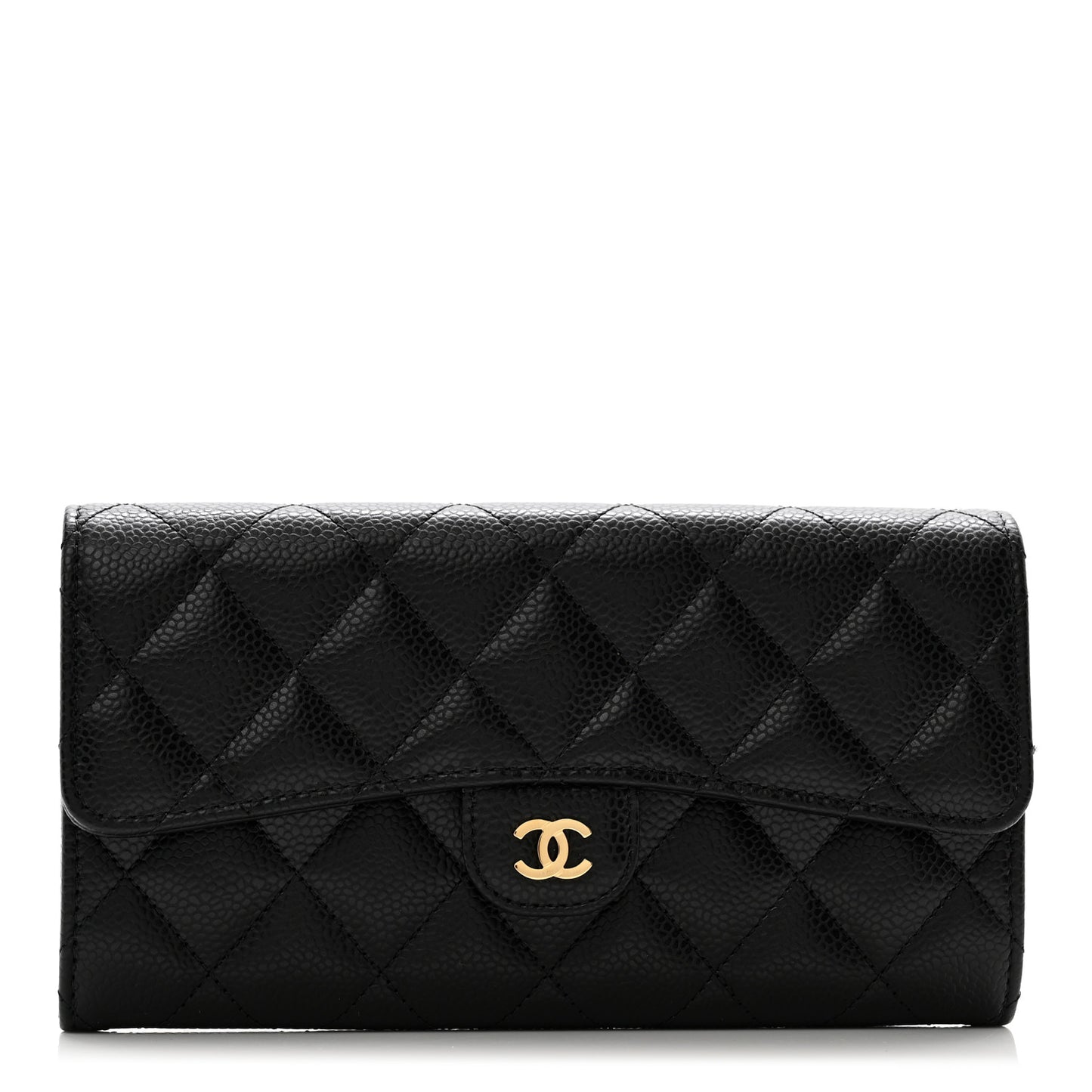 Caviar Quilted Large Gusset Flap Wallet Black