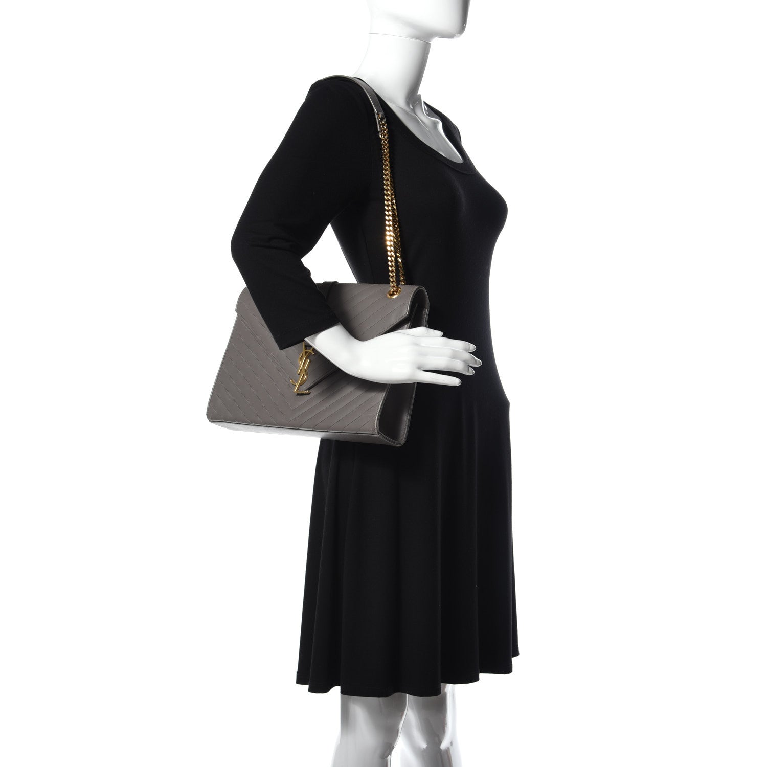 Saint Laurent Grain De Poudre Matelasse Chevron Large Monogram Satchel Earth 2 of 8