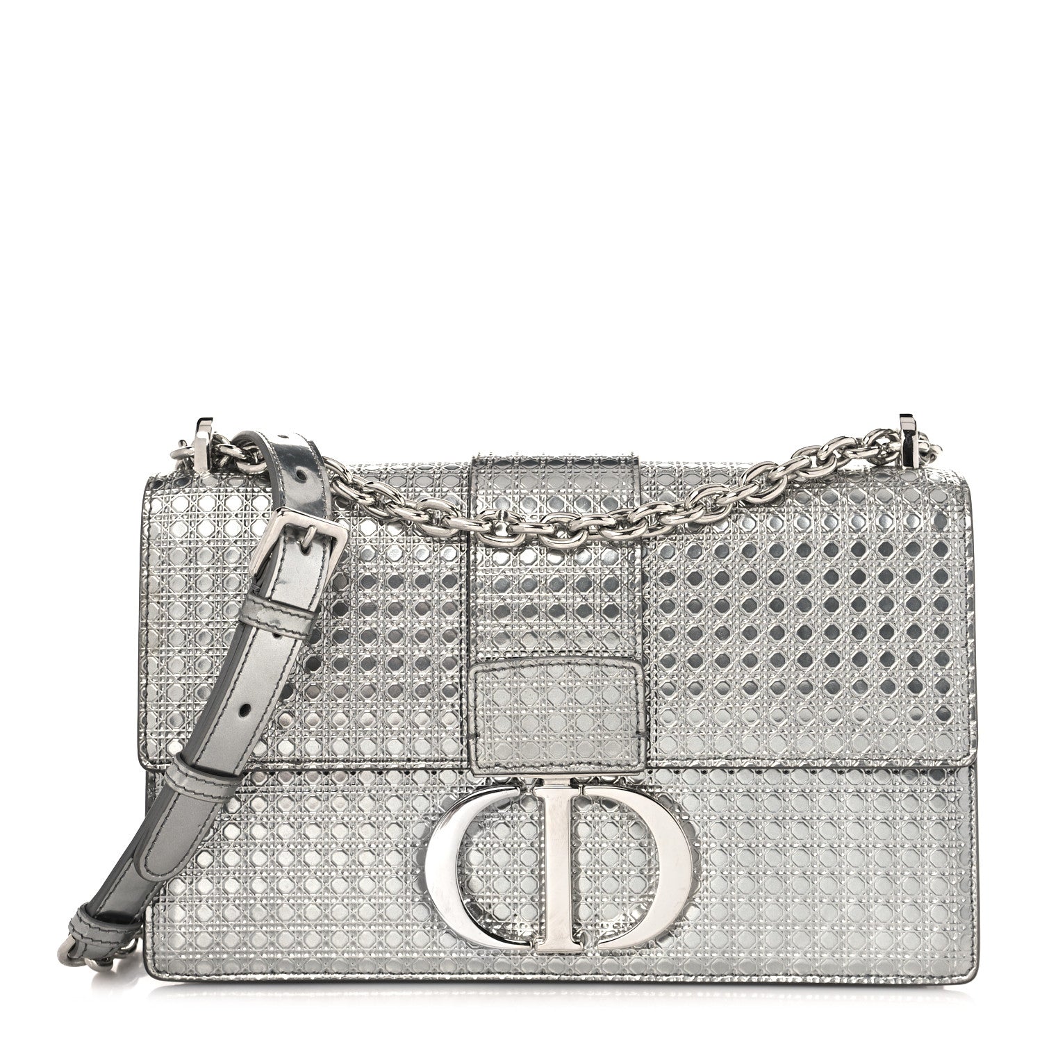 Christian Dior Metallic Patent Micro-Cannage 30 Montaigne Flap Bag Silver 1 of 10