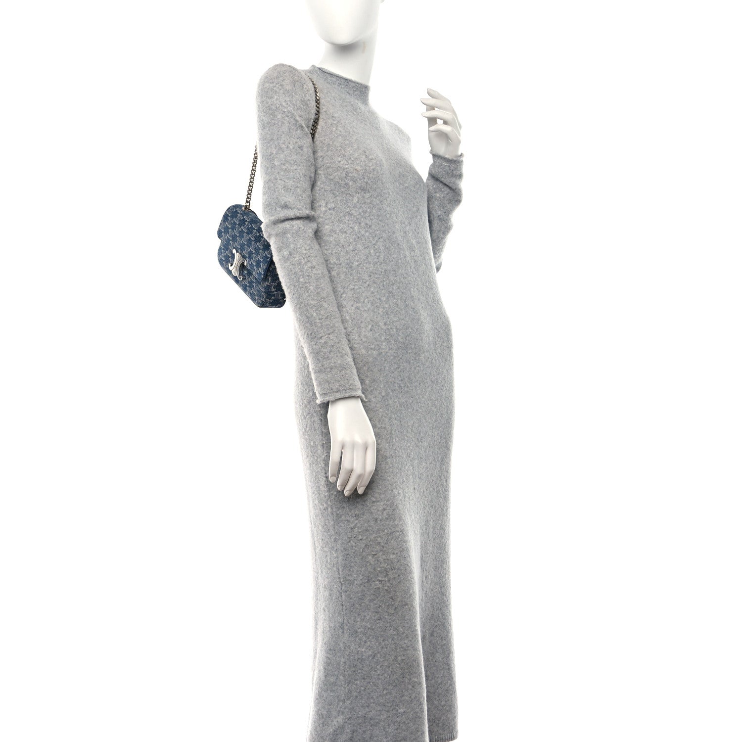 Celine Denim Triomphe Claude Chain Shoulder Bag Blue Silver 2 of 8