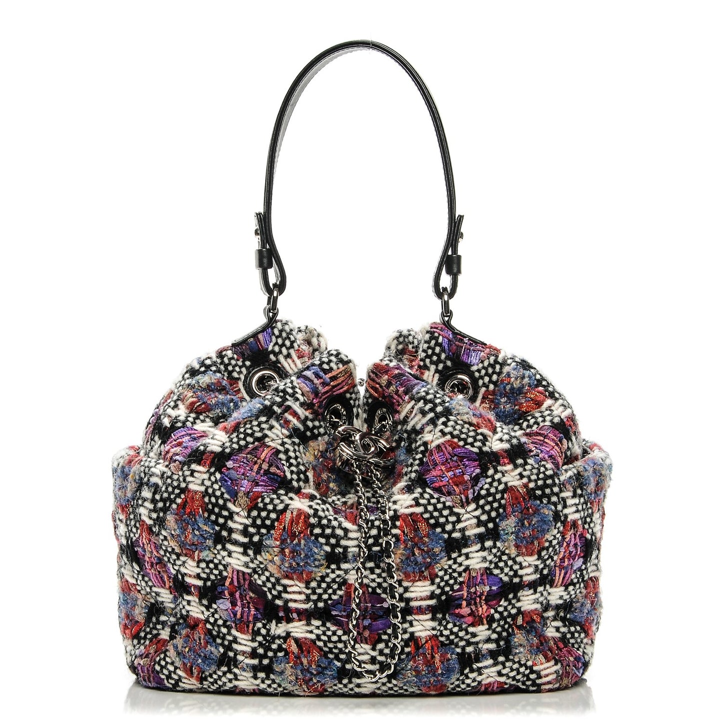 Tweed Lambskin Medium CC Chain Drawstring Tote Multicolor