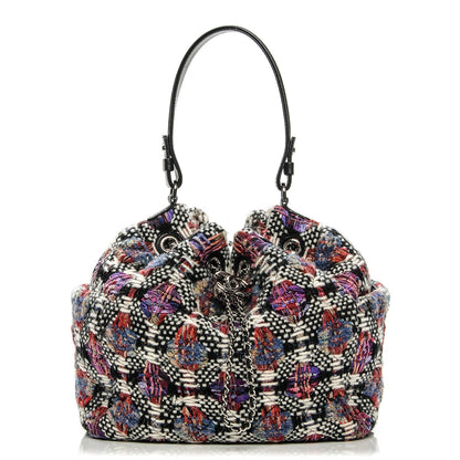Chanel Tweed Lambskin Medium CC Chain Drawstring Tote Multicolor 1 of 8