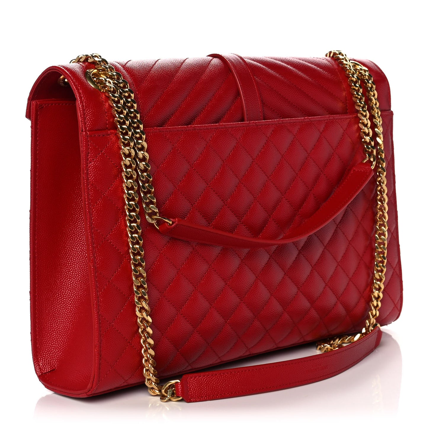 Grain De Poudre Mixed Matelasse Large Triquilt Monogram Satchel New Red