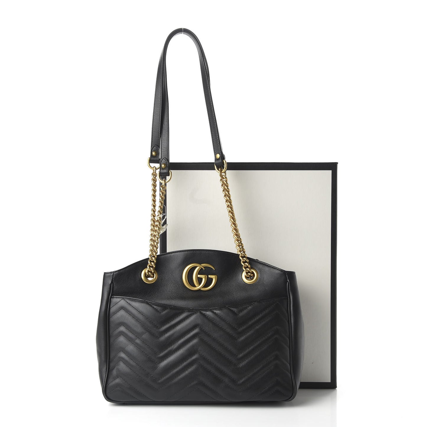 Calfskin Matelasse Medium GG Marmont Open Top Shoulder Bag Black