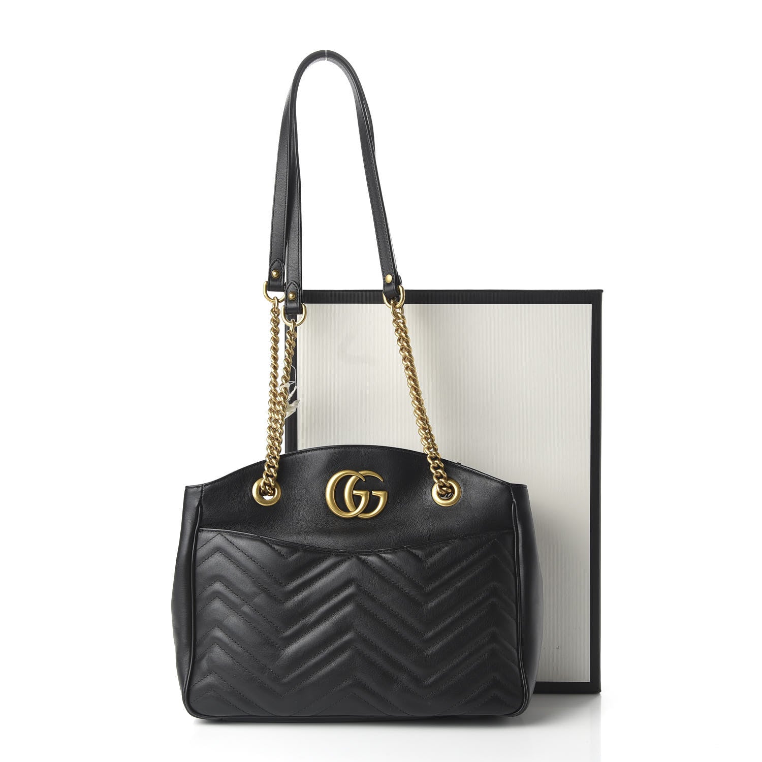 Gucci Calfskin Matelasse Medium GG Marmont Open Top Shoulder Bag Black 11 of 11