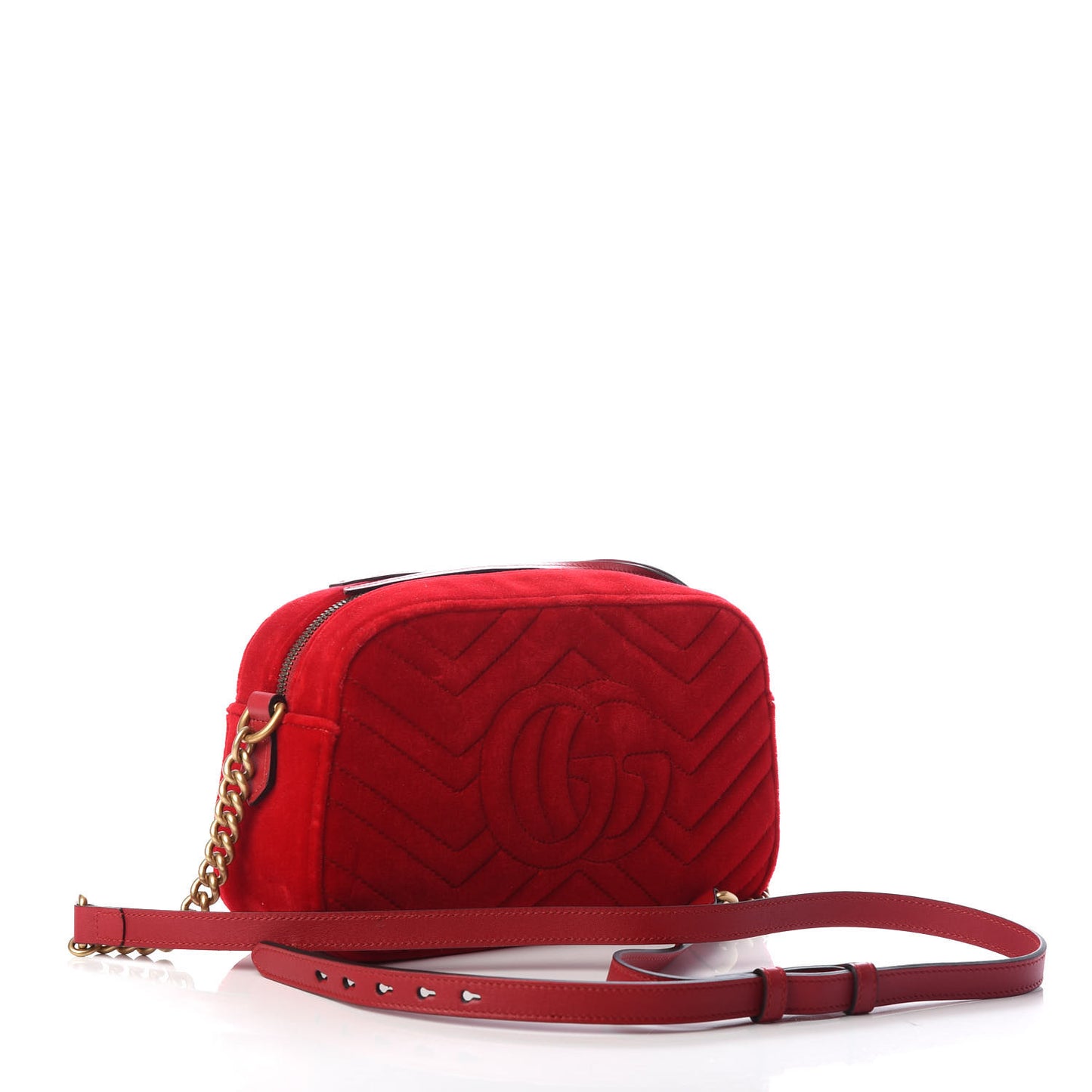 Velvet Matelasse Small GG Marmont Chain Shoulder Bag Hibiscus Red